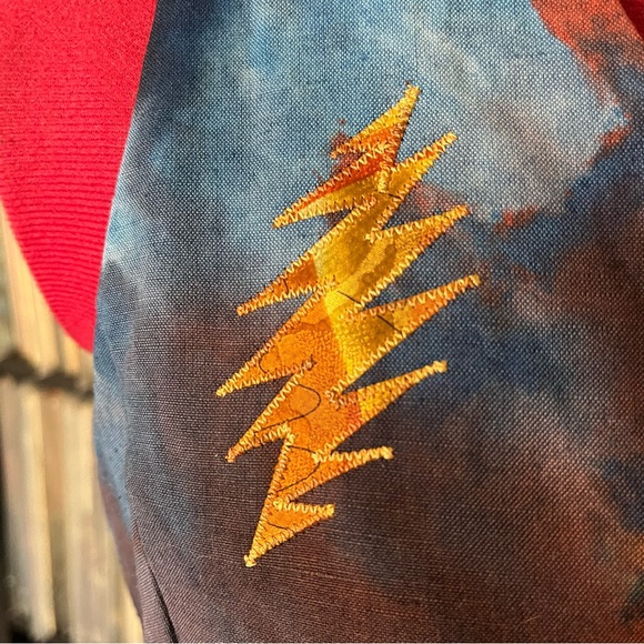 Fitted sleeveless 🌈 ice dyed linen grateful silk Jerry Garcia tie bolt 💀⚡️vest - Picture 2 of 9
